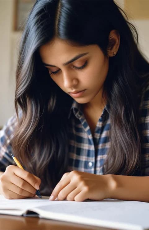 Student writing notes while preparing for an exam