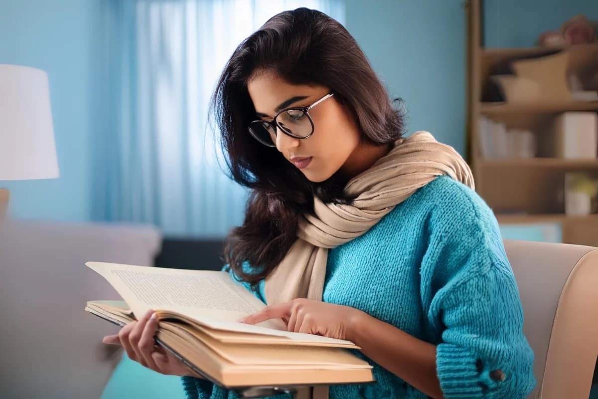 Student preparing for TOEFL with study material